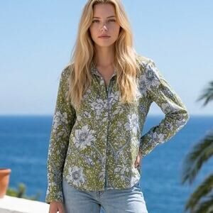 Cino Floral Shirt Women Medium Cotton Cottagecore Boho Dark Forest Fairy Relaxed